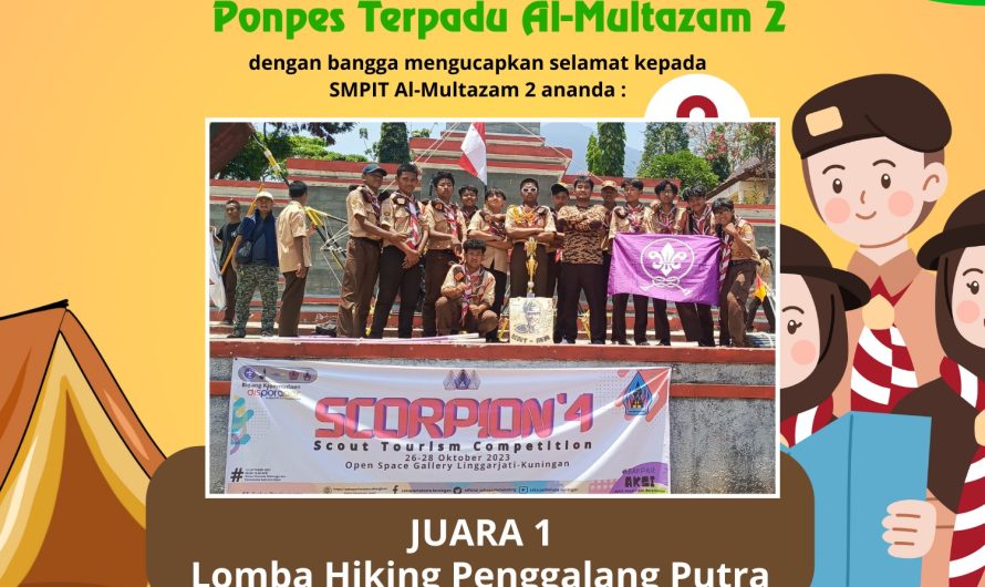 Juara 1 Lomba Hiking Penggalang Putera pada ajang Scout Tourism Scorpion 4 Tingkat Penggalang dan Penegak se-Kabupaten Kuningan