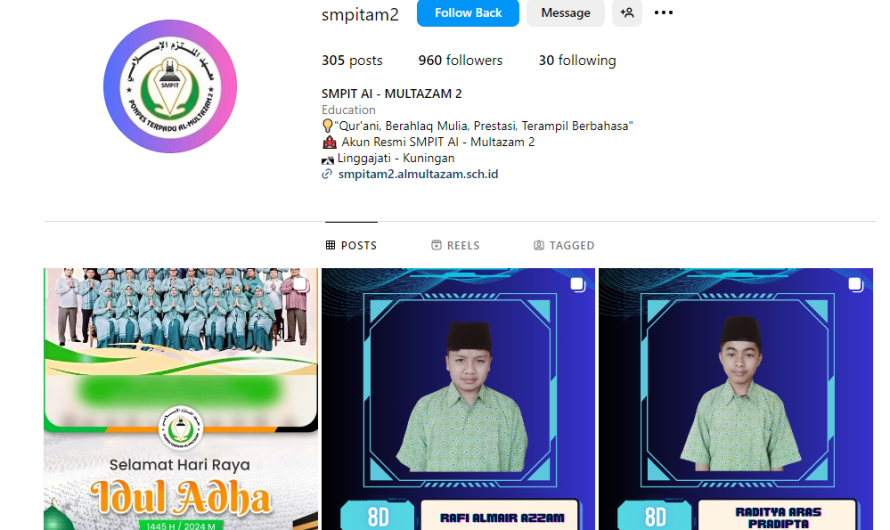 Follow akun Baru SMPIT AL-MULTAZAM, semoga menjadi wasilah agar bisa meramaikannya