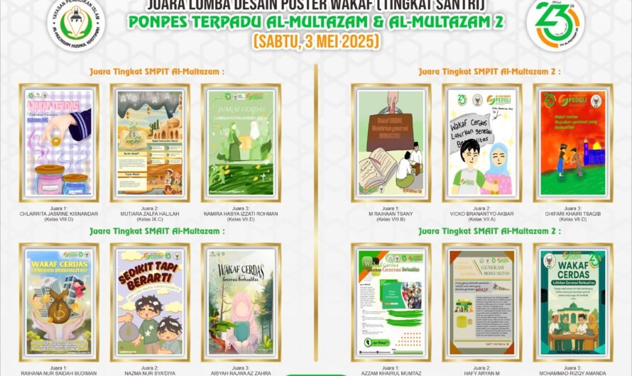 Juara Lomba Desain Poster Wakaf (Tingkat Santri) Ponpes Terpadu Al-Multazam & Al-Multazam 2
