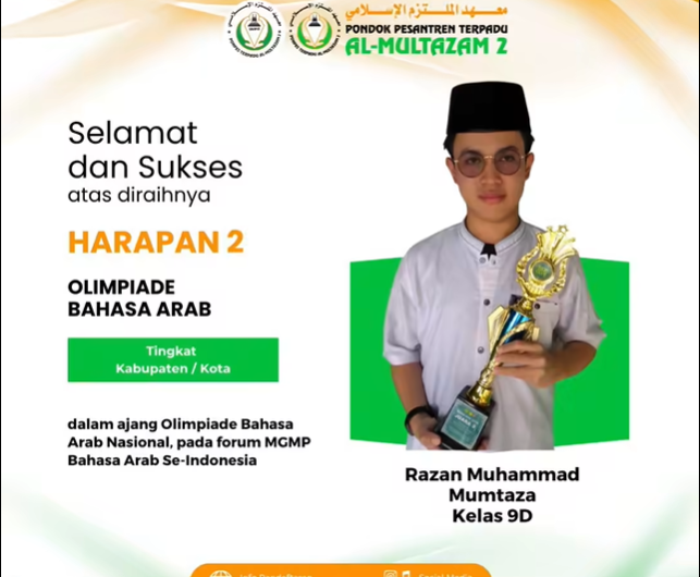 juara Harapan 2 Lomba Olimpiade Bahasa Arab tingkat Kabupaten dalam ajang Olimpiade Bahasa Arab (OBA)